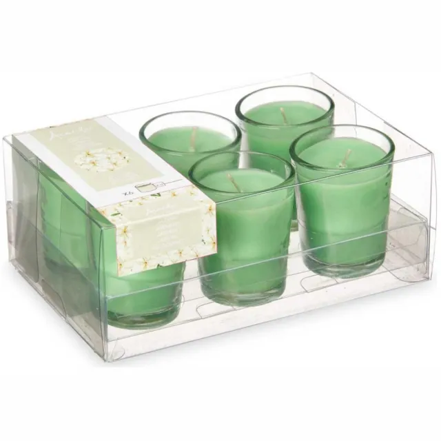 Arte r Arte regal geurkaarsen - 6x - jasmijn geur - groen - 8 branduren - in glas - aroma kaars