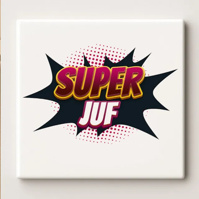 Nevolis Leraar Bedankt Tegel “Super Juf” – 15x15cm Keramische Wanddecoratie – Leuk Cadeau voor Juf, Schooljaar Einde of Bedankje Multi Color