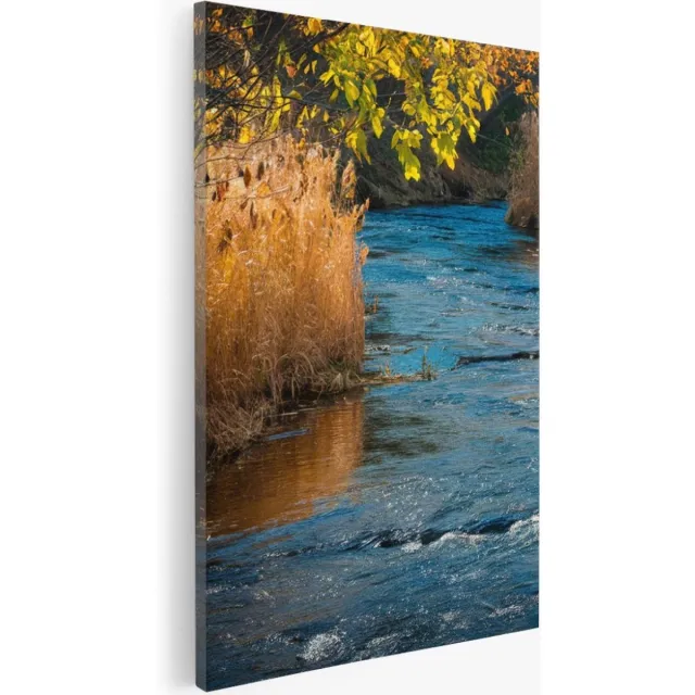 Saammp Canvas Schilderij - Beek - Landschap - Natuur - 80x120 - Foto op canvas - Wanddecoratie - Muurdecoratie Woonkamer - Slaapkamer decoratie - Canvas Print Multicolor