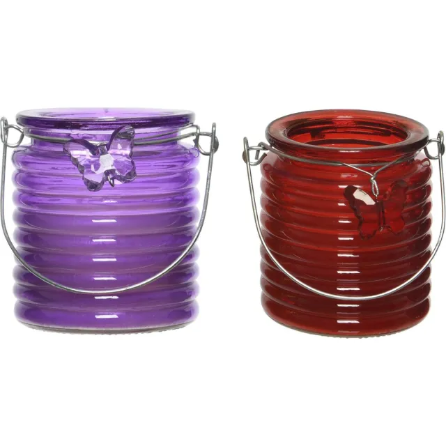 Decoris Citronella windlicht met kaars - paars en rood - 20 branduren - citrusgeur Multi