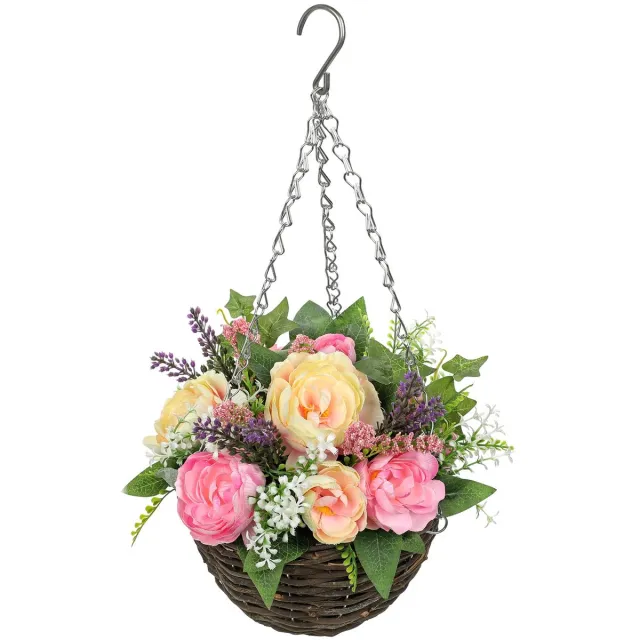 Unyqoos ® Betoverende Hangende Kunstbloemen in Luxe Gevlochten Mand voor Tijdloze Interieurdecoratie roze