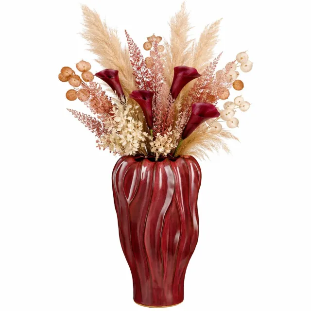 Mica Decorations Bloemenvaas Thom - bordeaux rood - keramiek - 35 x 22 cm - decoratie vaas