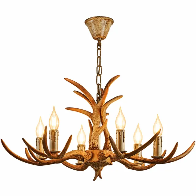 hsd hanglamp - Kroonluchter - Hertengewei - 75 cm - E14 fitting - Hout Bruin
