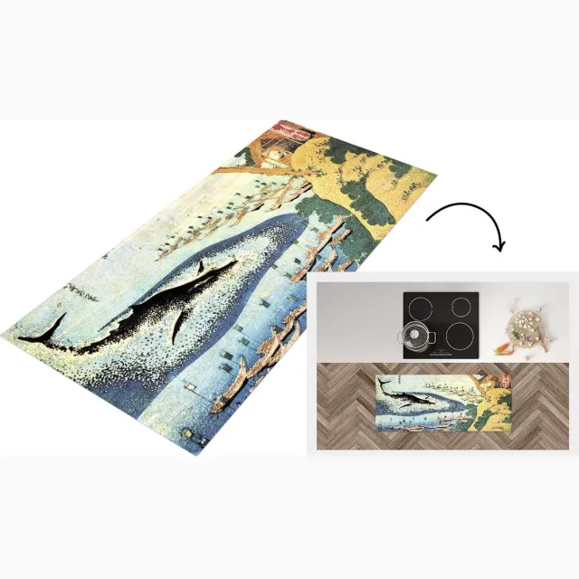 KitchenYeah Keukenloper - Loper keuken - Een walvis bij Goto - schilderij van Katsushika Hokusai - Keukenloper vinyl Multicolor