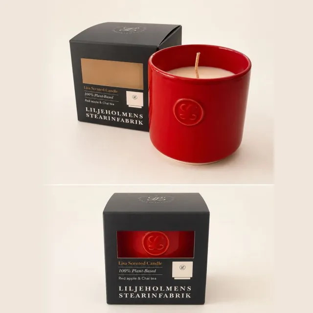 Boreali Candles Geurkaars 100% plantaardig (koolzaad) rode appel & chai-thee in Portugees keramiek (brandtijd: 34 uur) rood