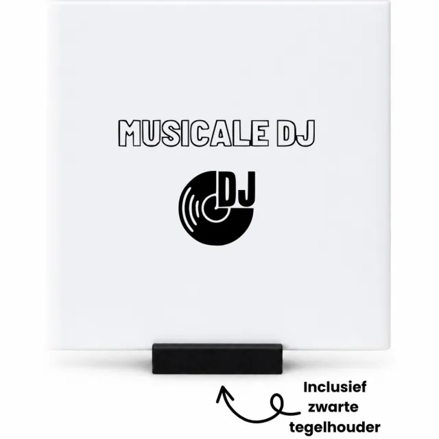 Hacebo Musicale DJ tegeltje met tegelhouder - Dj - Familie vrienden - tegeltjes met tekst - Cadeau - spreuktegels - 10.8x10.8 CM Wit