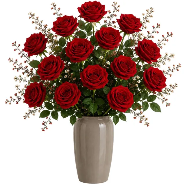 Bellatio Design Kunstbloem Roos Dijon - 12x - 64 cm - rood - zijde kunstbloemen - Boeket - stelen - rozen