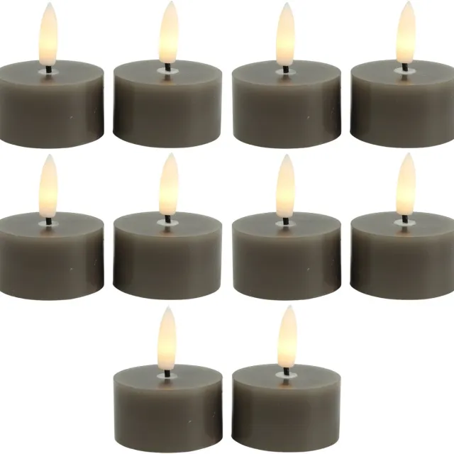 Countryfield LED theelichtjes/waxinelichtjes - 10x st - grijs - D4 x H5,2 cm - met timer