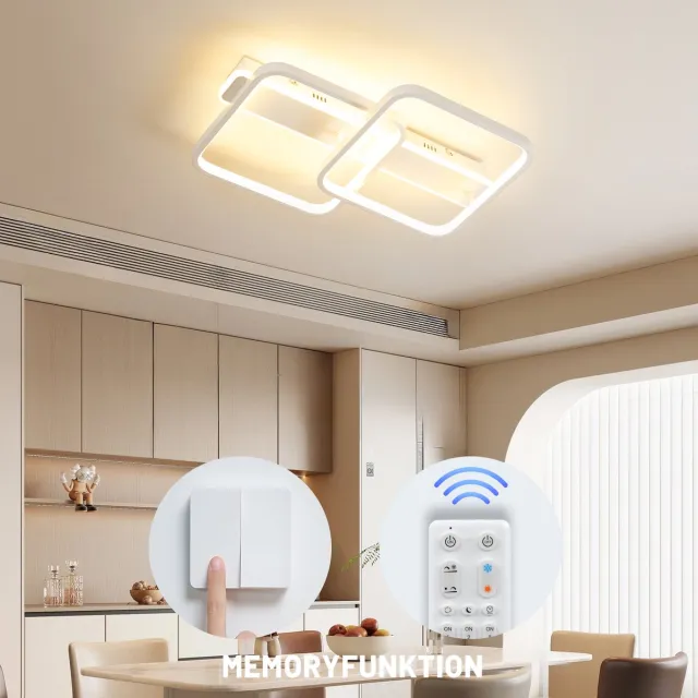 ANTENLICHT LED Plafondlamp Wit - Plafonniere Vierkant - Modern - Binnenverlichting - Dimbaar 3 staps - Hal slaapkamer lamp - 3000K-6500K - 4.260LM - 38W - Met Afstandsbediening