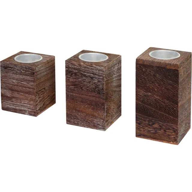 MCW Set van 3 S+M+L theelichthouders MCW-C58, theelichthouder, shabby-look vintage ~ bruin