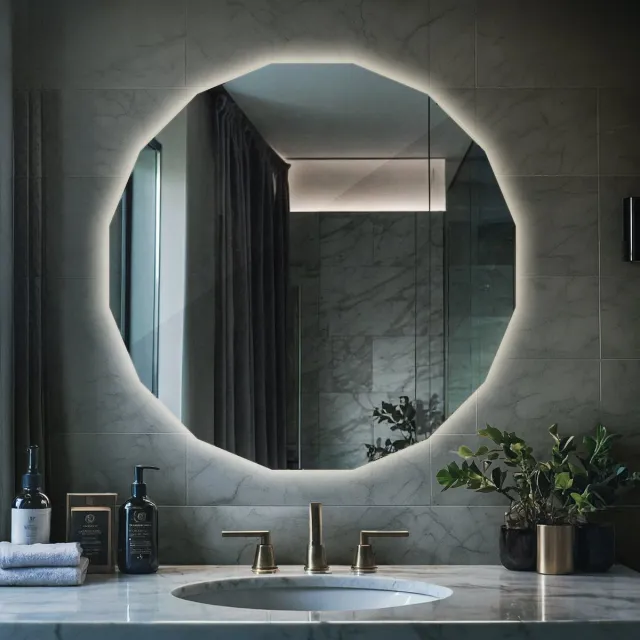 Coloray LED Spiegel Symmetrische Vorm - LED Spiegel Geometrische Vorm - 80 cm x 80 cm - LED Spiegel Badkamer Vorm - Exclusieve Vorm Spiegel LED - Neutraal Licht - Wielhoekige Symmetrische Spiegel LED - Trendy Spiegel Vorm LED Neutraal Wit