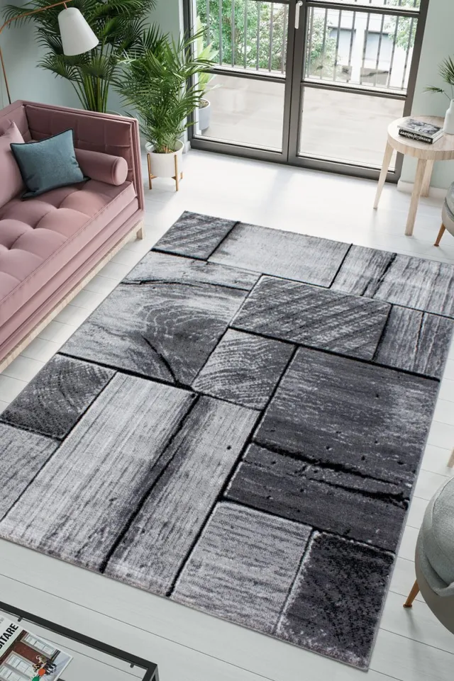 flycarpets Jaden Modern Vloerkleed Muur - Grijs / Zwart - 120x170 cm - Laagpolig Tapijt Woonkamer