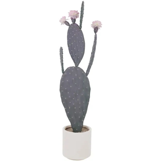Triumpunpre Kunstcactus met Witte Pot – Grote Bloeiende Cactus 118 cm – Paars-groene Cactus met Roze Bloemen & Vruchten – Binnenplant voor Woonkamer, Hal & Kantoor – Onderhoudsvrij