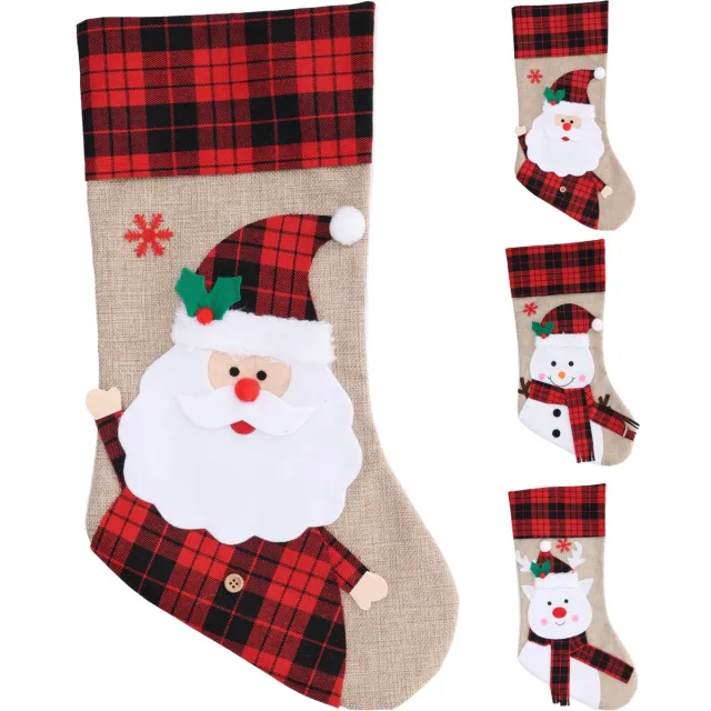H&S Decoration Kerstdecoratie - Kerstversiering - Kerstcadeau Verpakking - 3 stuks - kerst sok - kerstversiering - kerstsokken rood/wit/groen
