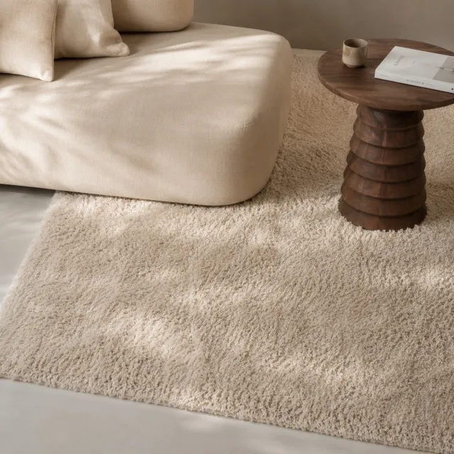 DÉJA Living Vloerkleed 200x290cm - Hoogpolig Beige Stof - Loren