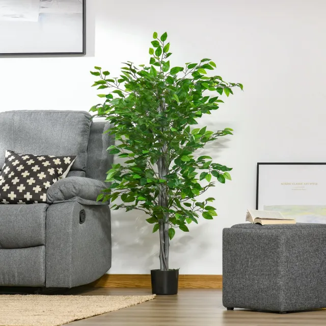 OKWISH Kunstplant Realistische Ficusboom 135 Cm Kunststof Groen Voor Binnen En Buiten In Pot Met Zware Zwarte Pot En Buigbare Takken