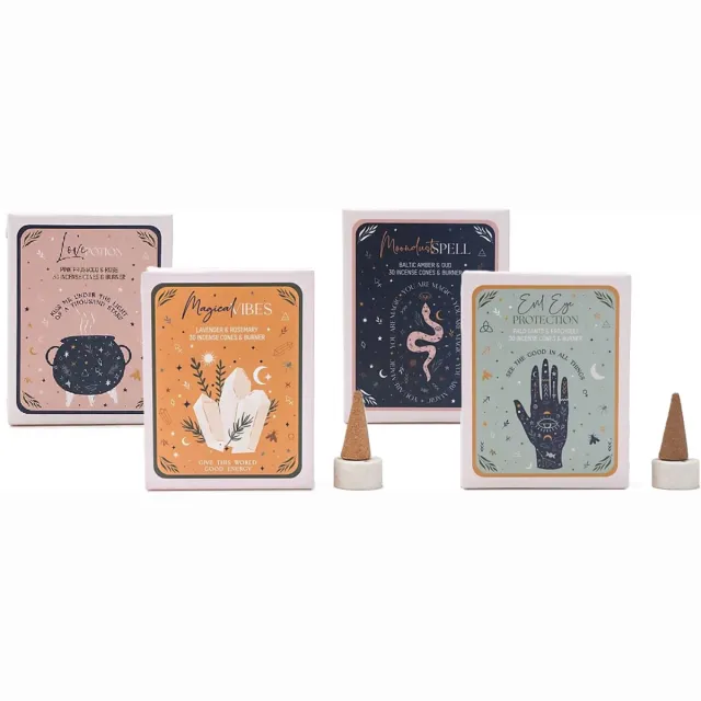 Celestial Magic Wierook kegels Celestial Magic - 4 doosjes Kegelwierook - Evil Eye - Love Potion - Magical Vibes - Moondust Spell Meerkleurig