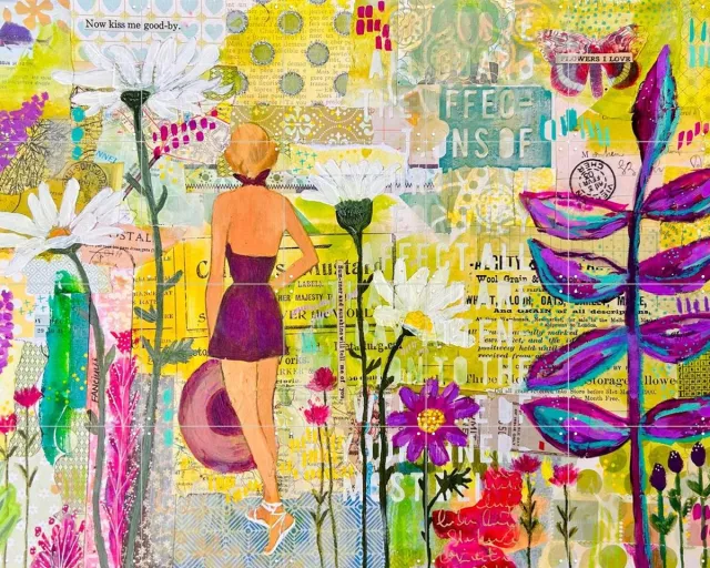 IXXI Brielle, Yvette Fanciulli - 100 x 80 cm - Grote wanddecoratie en posters - Gemengde Technieken, Kleurrijk, Speels, Collage, Woonkamer, Natuur Geel