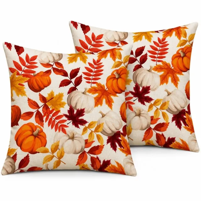Bobypet Sierkussenhoes - Sierkussenhoes 45x45 - 2 Stucks - Sierkussens met Pompoen en Bladeren Motief - Caramel Bruine Kussenhoezen voor Bank en Slaapkamer