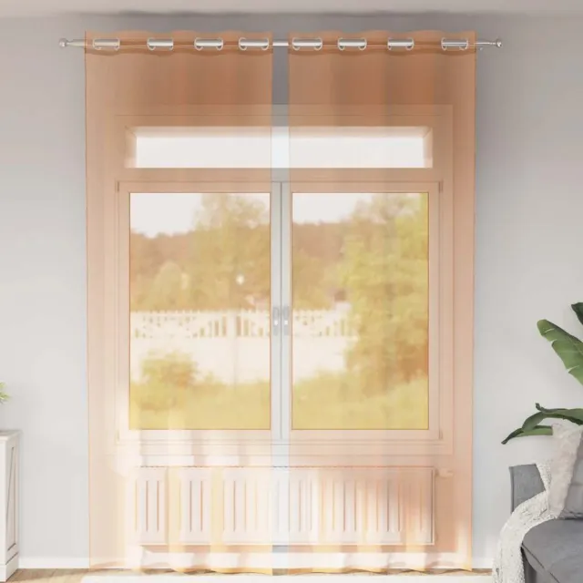 vidaXL Gordijnen voile met doorvoertules 2 st terracotta Bruin