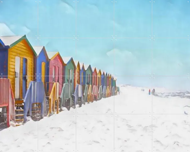 IXXI African beach houses, Seaways - 100 x 80 cm - Grote wanddecoratie en posters - Gemengde Technieken, Fotografie, Kleurrijk, Woonkamer, Eetkamer Geel