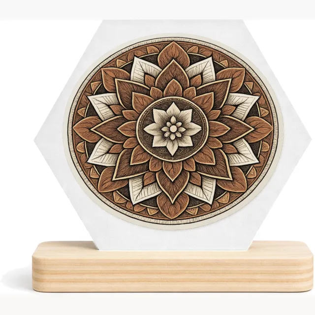 Mr Cadeautjes MDF fotolijst/inleg hexagon 14 x 13 - design Ronde set met een stilistisch botanisch kompasmotief | cadeau Wit