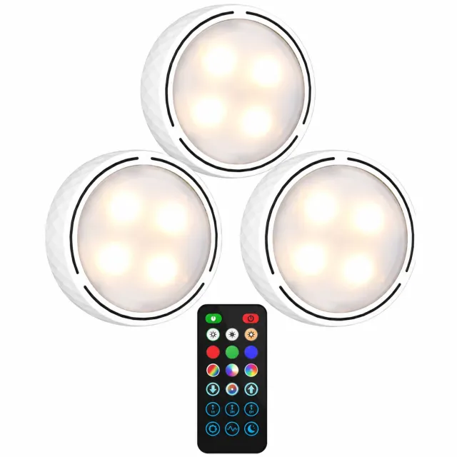 Huttutu Nachtlampje - Kastverlichting - Kastverlichting Draadloos - 3-delige Set Onderkast Lampen met Warm Wit Koud Wit en RGB - Met Afstandsbediening - Onderbouwverlichti - Nachtverlichting voor Kledingkast Keuken en Gang - 3 Stuks - Wit