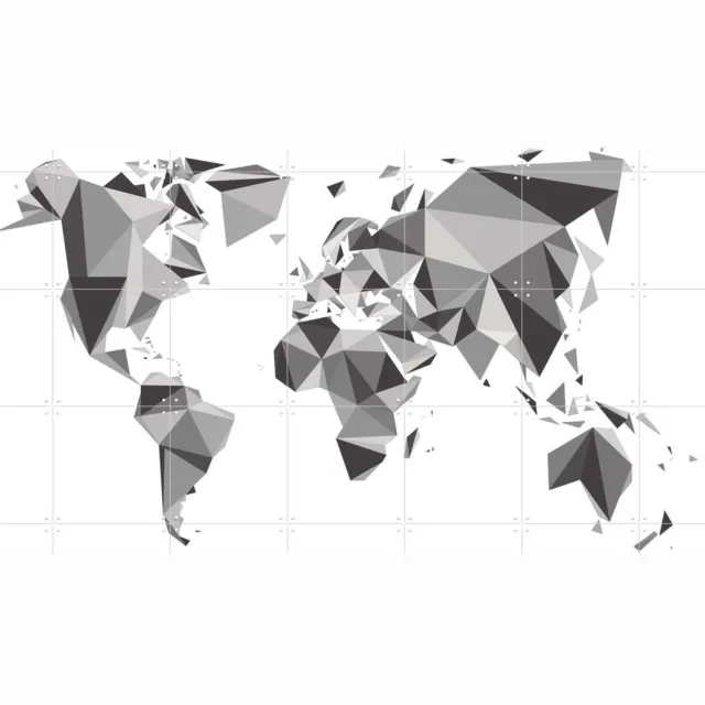 IXXI World Map 3D Chrystal, Kunst in Kaart - 140 x 100 cm - Grote wanddecoratie en posters - Grafisch Ontwerp, Digitale Kunst, Abstract, Geometrische Grijs / Zwart en wit / Monochroom
