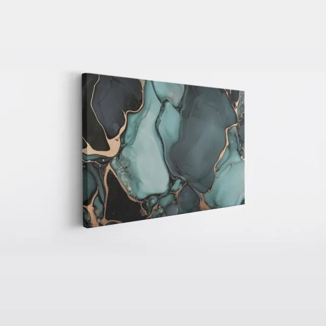 Saammp Canvas Schilderij - Groen - marmer - Goud - Abstract - 40x30 - Foto op canvas - Wanddecoratie - Muurdecoratie Woonkamer - Kantoor Decoratie Multicolor
