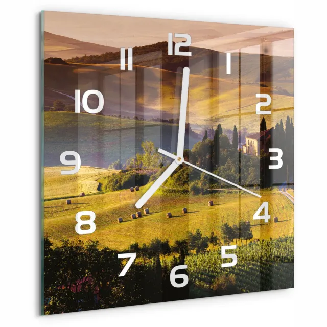 TULUP Wandklok - Toscane, Italië Klok Glas Met Opdruk - 30x30 cm - Groente Moderne Wandklok Glas - Witte handen - Vierkante Klok - Decoratieve Glazen Klok - Glazen Wandklok Design