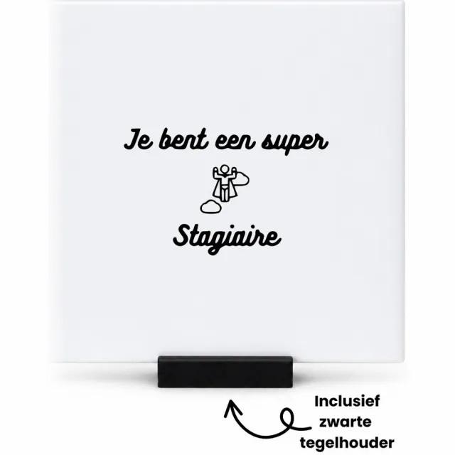 Hacebo Je bent een super stagiaire tegeltje met tegelhouder - Stagiair - Beste stagiaire die er is - tegeltjes met tekst - Afscheidscadeau - stagiaire - cadeau - leuk cadeau voor iemand die stage loopt - spreuktegels - 10.8x10.8 CM Wit