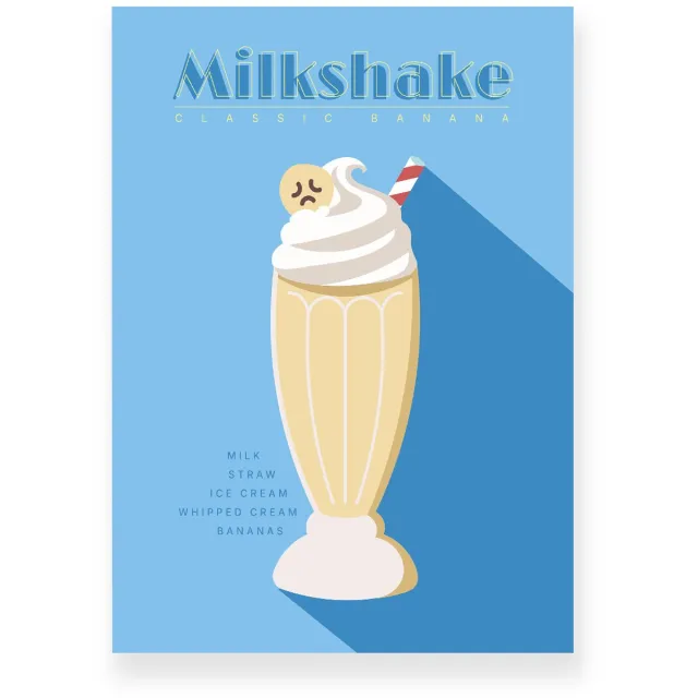 Yisual Poster 30x40 cm - Banana Milkshake - Geel - Blauw - Retro - Art deco - Muurdecoratie - Wanddecoratie