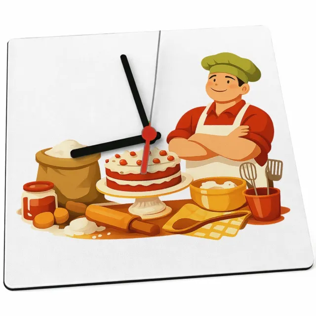 Mr Cadeautjes Klok 19 x 19 - design Een warm keukenportret met grote decoratieve tekst bovenaan | cadeau Wit