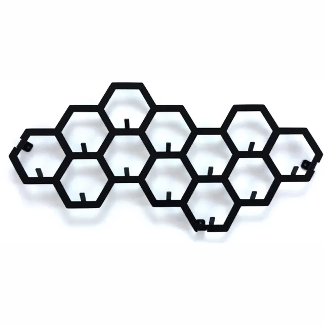Decorizzly® Decorizzly CELLS - Geometrische Wandkapstok - Heksagonaal - 12 Haken zwart