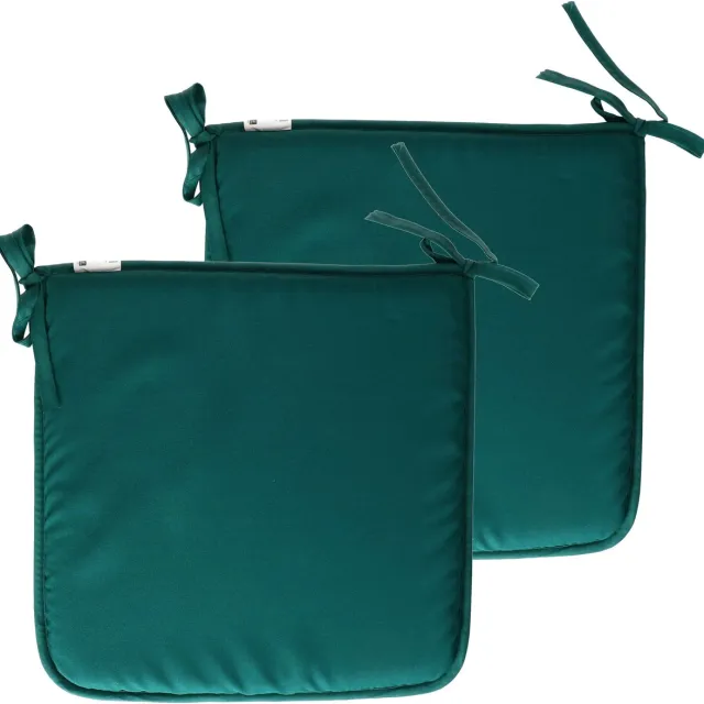 Stof Textile Home stoelkussens - 2x - emerald groen - 38 x 38 x 3 cm - voor binnen - touwtjes sluiting - zitkussens plat - vierkant