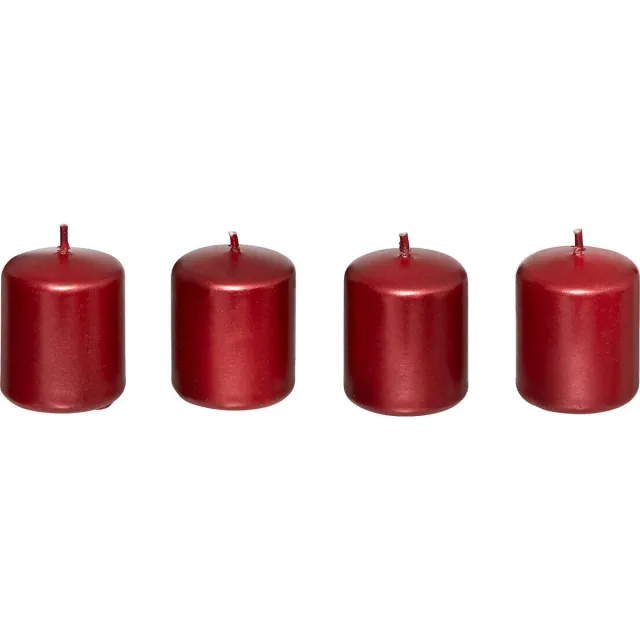 Feeric lights & Christmas Set van 4 satijnen kaarsen, 4 x 4,5 cm rood
