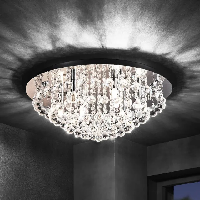Lindby plafondlamp - 8lichts - Staal, kristal - H: 25 cm - G9 - chroom