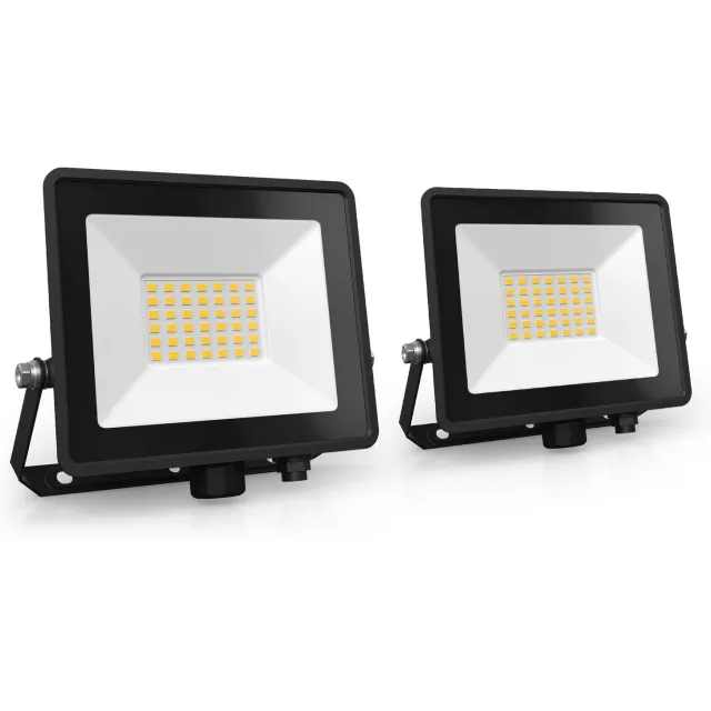 LEDVION 2x ECO LED-schijnwerper buiten, IP65, 30W, 110lm/W, natuurlijk wit, 4000K, superhelder, breedstraler, buitenlamp Zwart
