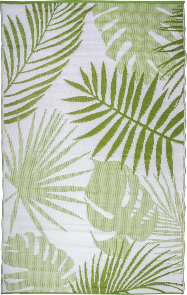 Esschert Design Esschert - Design - Buitenkleed - 241x152 - cm - jungle - bladeren - OC22 Lichtgroen