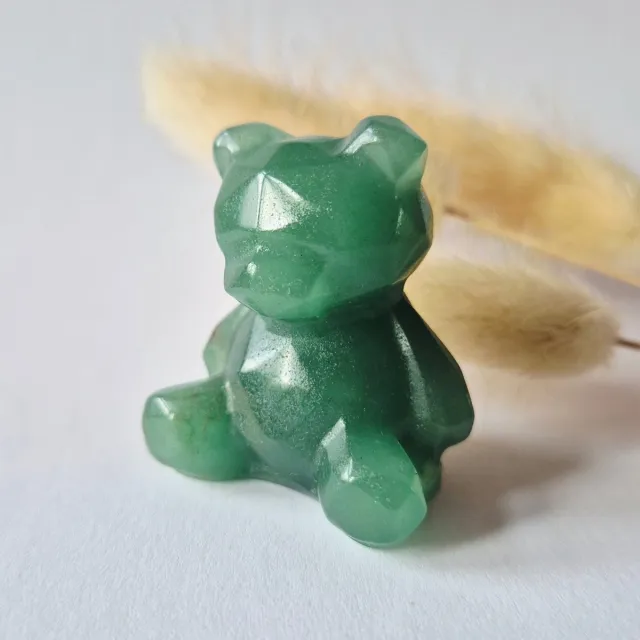 Moonlight Gemstones Edelsteen Facet Beer 4cm Crystal Carving – Groene Aventurijn Meerkleurig