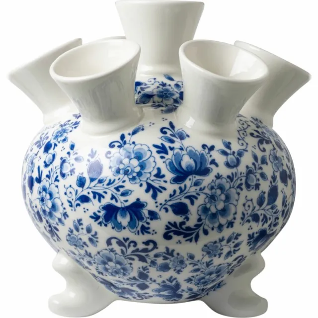 Heinen Delfts Blauw Tulpenvaas op pootjes XL - Sierlijke bloem - Keramiek - 30 cm Delfts blauw