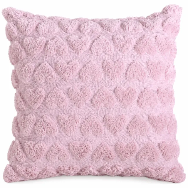SWGOTA Oudroze pluchen kussenhoes 45 x 45 cm met hartjes, vierkant en enkelzijdig, voor bank en bed, zonder binnenkussen