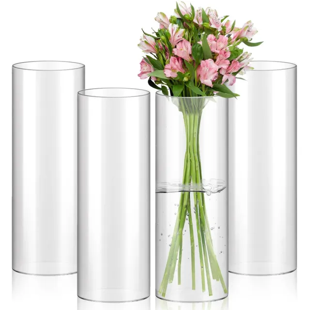 Imperatoris Glazen Vazen / Glazen Flessen – Mini Decoratieve Vaas Flesjes – Helder Glas – Inclusief Strik – 4 Stuks – 10 x 10 x 30 cm – Transparant