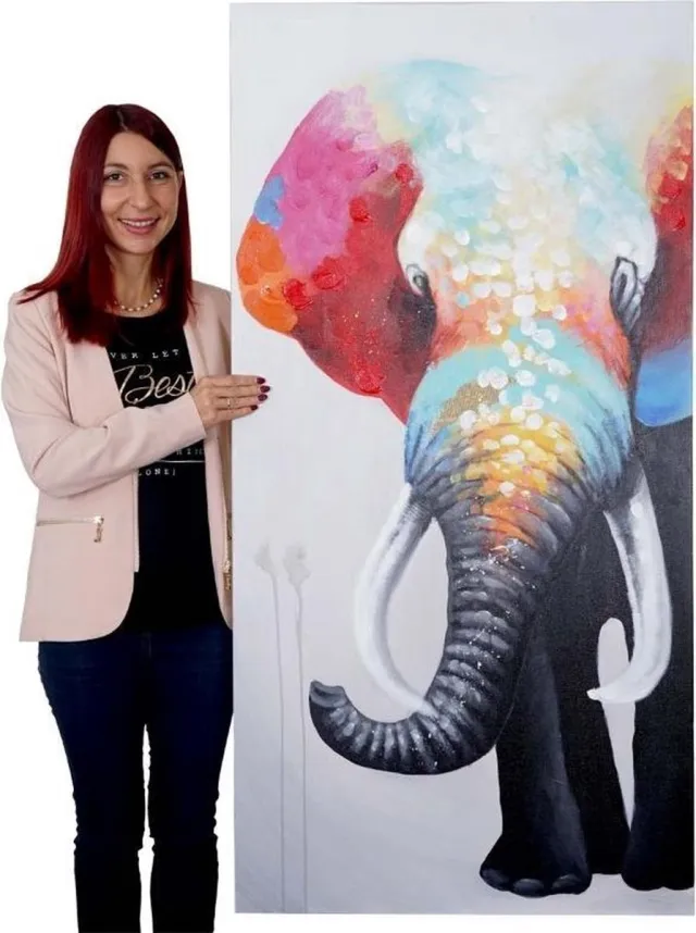 Brulo Olieverf schilderij colorful Elephant Vele kleuren