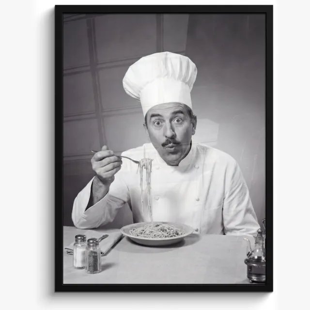 FrameYourWall Poster in lijst - Fotolijst 50x70 cm - Posters - Chef - Spaghetti - Pasta - Posterlijst zwart - Decoratie - Wanddecoratie woonkamer - Muurdecoratie slaapkamer