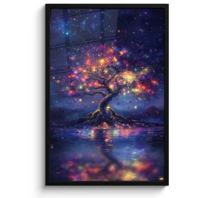 FrameYourWall Poster in lijst - Fotolijst 60x90 cm - Posters - Kosmisch - lichtboom - Kerst - Kleurrijk - Posterlijst zwart - Decoratie - Wanddecoratie woonkamer - Muurdecoratie slaapkamer - Kerstversiering - Kerstdecoratie voor binnen - Kerstmis