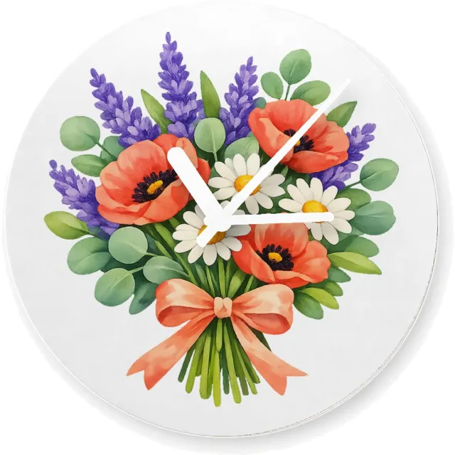 Mr Cadeautjes Glazen klok Ø 20 - design Aquarel wilde bloemen boeket | cadeau Wit
