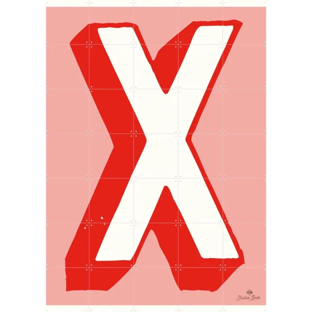 IXXI X, Studio Boot - 100 x 140 cm - Grote wanddecoratie en posters - Illustraties, Grafisch Ontwerp, Geometrische Kunst, Typografie, Houtsnede Rood / Roze