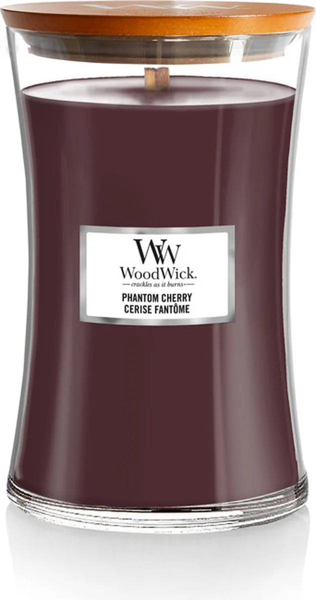Woodwick Hourglass Large Geurkaars - Phantom Cherry - 130 branduren Donkerrood