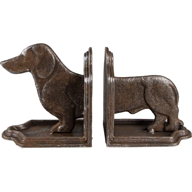 Clayre & Eef Boekensteunen Set van 2 Hond Teckel 23x8x13 cm Bruin IJzer